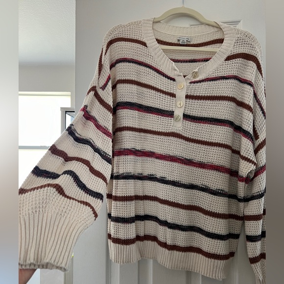 Lightweight knit striped Henley sweater - Picture 1 of 3